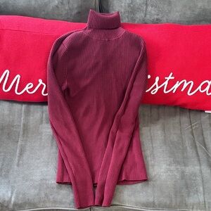 Express Ribbed Cowl Neck Sweater - Deep Red